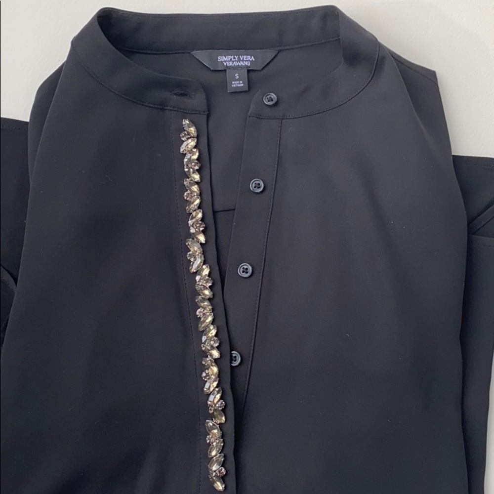 Classy black button down top with embellishments